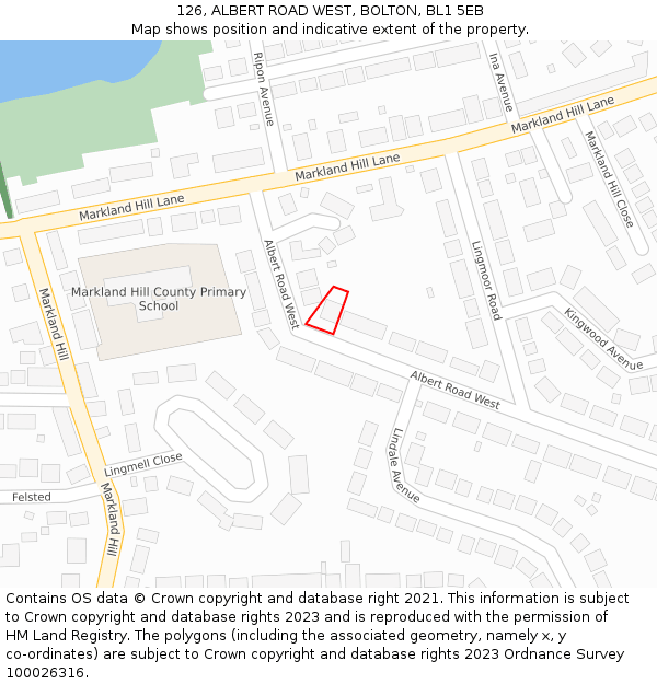 126, ALBERT ROAD WEST, BOLTON, BL1 5EB: Location map and indicative extent of plot