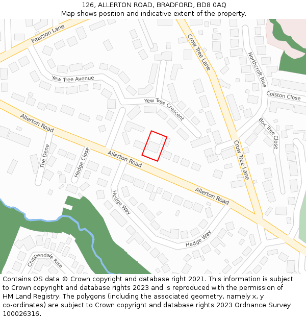 126, ALLERTON ROAD, BRADFORD, BD8 0AQ: Location map and indicative extent of plot