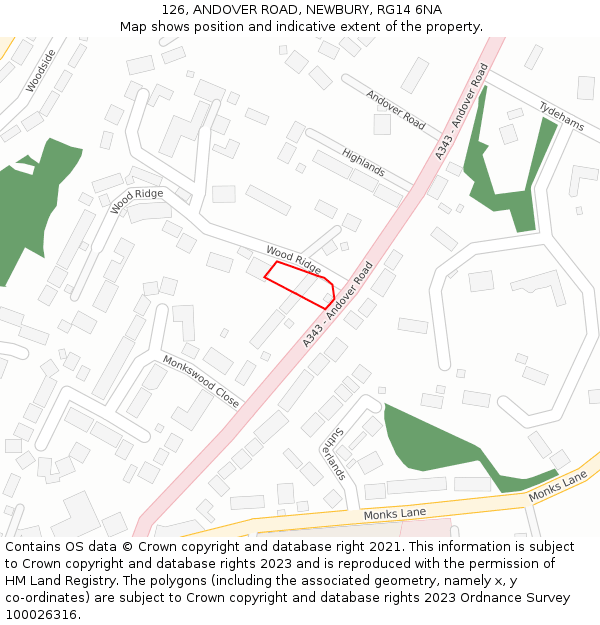 126, ANDOVER ROAD, NEWBURY, RG14 6NA: Location map and indicative extent of plot