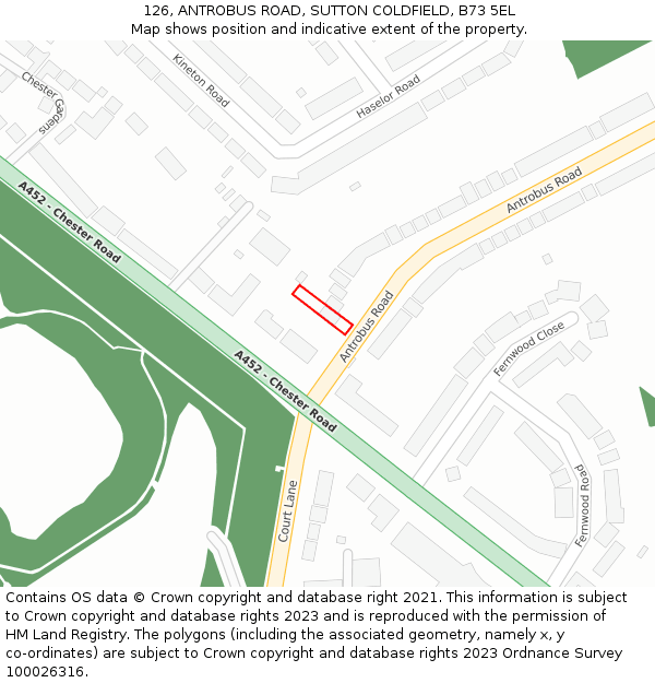 126, ANTROBUS ROAD, SUTTON COLDFIELD, B73 5EL: Location map and indicative extent of plot