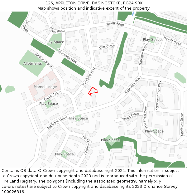 126, APPLETON DRIVE, BASINGSTOKE, RG24 9RX: Location map and indicative extent of plot