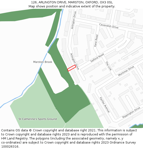 126, ARLINGTON DRIVE, MARSTON, OXFORD, OX3 0SL: Location map and indicative extent of plot