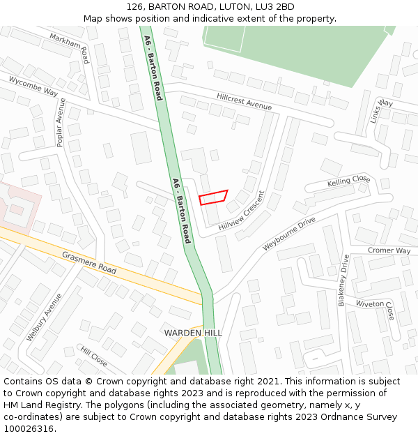 126, BARTON ROAD, LUTON, LU3 2BD: Location map and indicative extent of plot