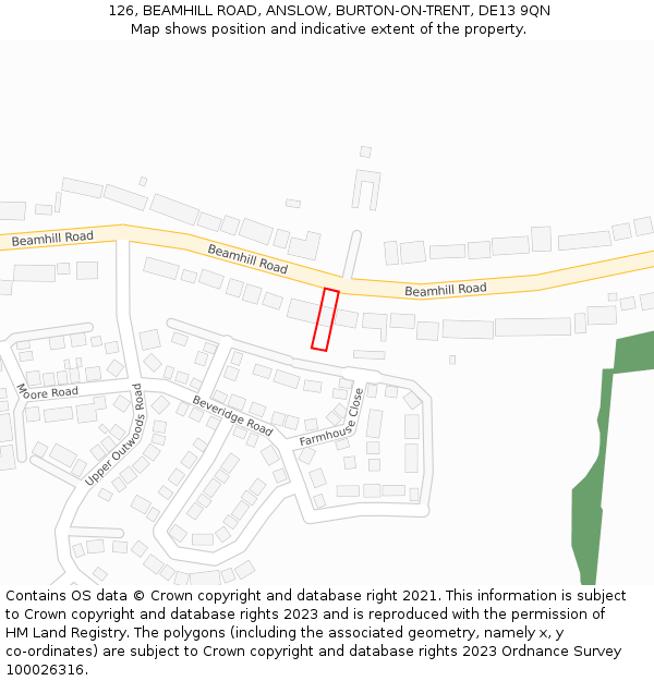 126, BEAMHILL ROAD, ANSLOW, BURTON-ON-TRENT, DE13 9QN: Location map and indicative extent of plot