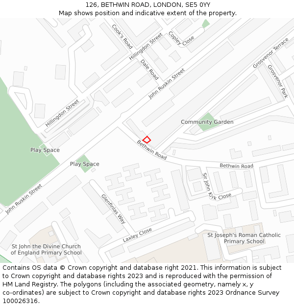 126, BETHWIN ROAD, LONDON, SE5 0YY: Location map and indicative extent of plot