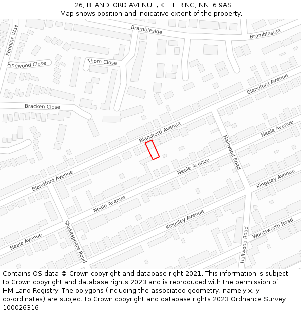 126, BLANDFORD AVENUE, KETTERING, NN16 9AS: Location map and indicative extent of plot