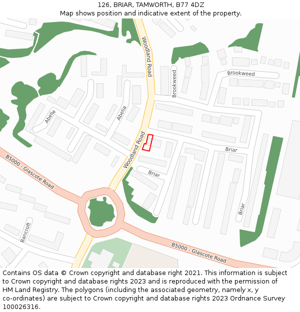 126, BRIAR, TAMWORTH, B77 4DZ: Location map and indicative extent of plot