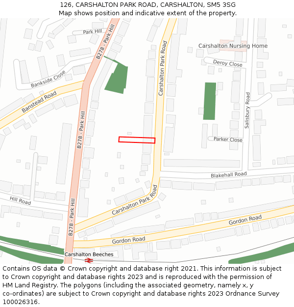 126, CARSHALTON PARK ROAD, CARSHALTON, SM5 3SG: Location map and indicative extent of plot