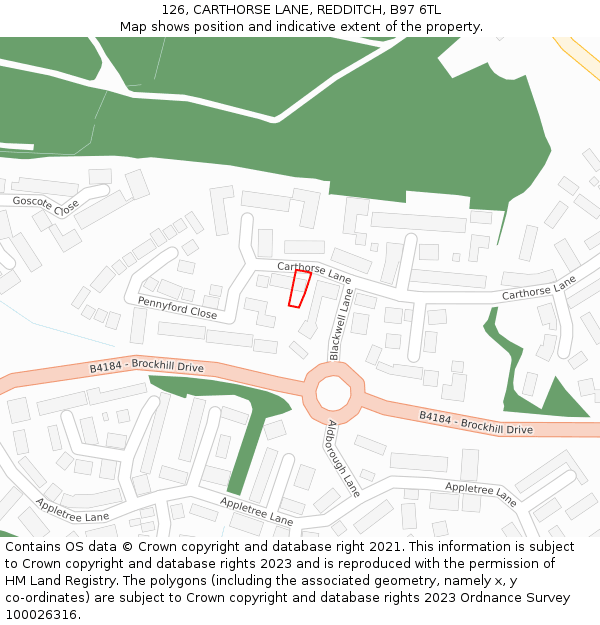 126, CARTHORSE LANE, REDDITCH, B97 6TL: Location map and indicative extent of plot