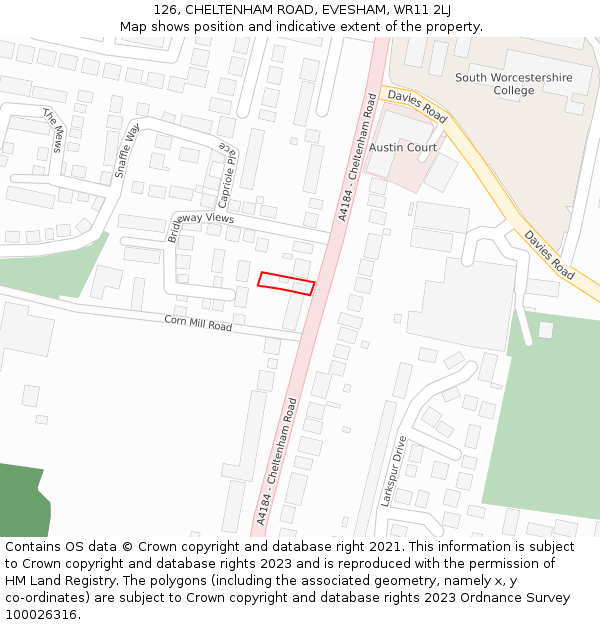 126, CHELTENHAM ROAD, EVESHAM, WR11 2LJ: Location map and indicative extent of plot