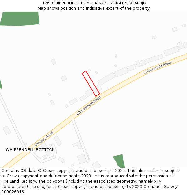 126, CHIPPERFIELD ROAD, KINGS LANGLEY, WD4 9JD: Location map and indicative extent of plot