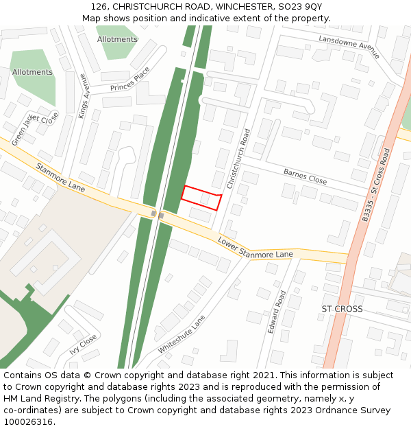 126, CHRISTCHURCH ROAD, WINCHESTER, SO23 9QY: Location map and indicative extent of plot