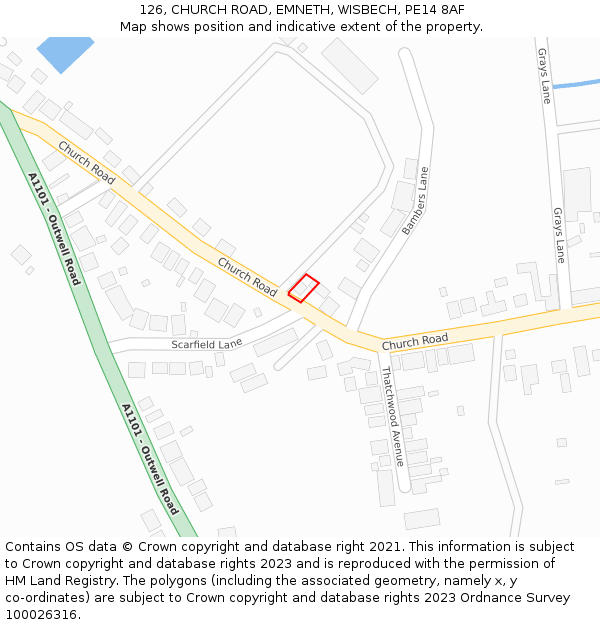 126, CHURCH ROAD, EMNETH, WISBECH, PE14 8AF: Location map and indicative extent of plot