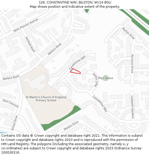 126, CONSTANTINE WAY, BILSTON, WV14 8GU: Location map and indicative extent of plot