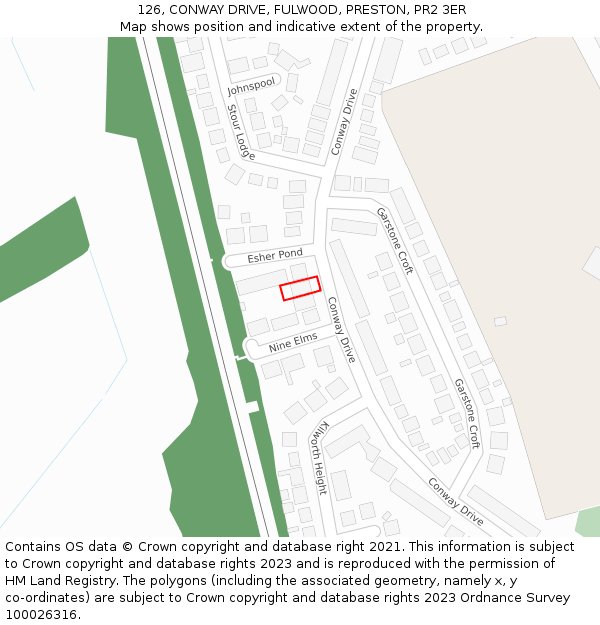 126, CONWAY DRIVE, FULWOOD, PRESTON, PR2 3ER: Location map and indicative extent of plot