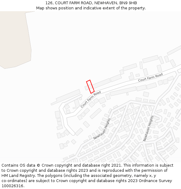 126, COURT FARM ROAD, NEWHAVEN, BN9 9HB: Location map and indicative extent of plot