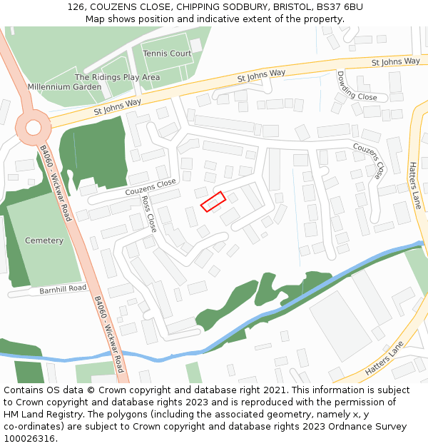 126, COUZENS CLOSE, CHIPPING SODBURY, BRISTOL, BS37 6BU: Location map and indicative extent of plot