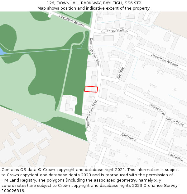 126, DOWNHALL PARK WAY, RAYLEIGH, SS6 9TP: Location map and indicative extent of plot