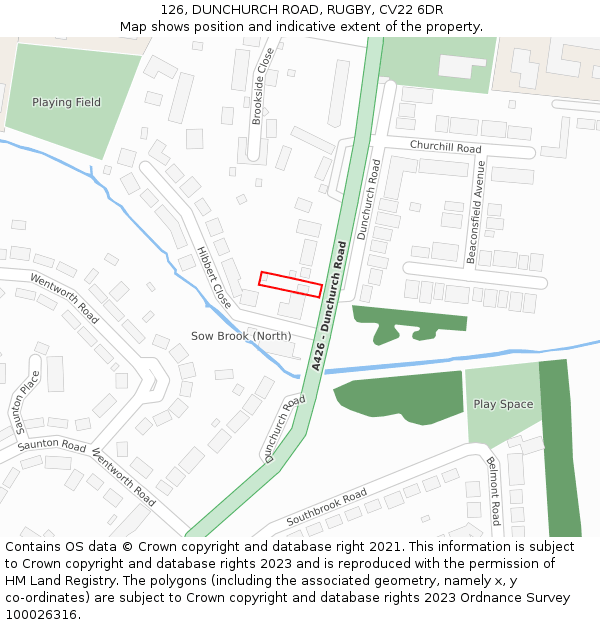 126, DUNCHURCH ROAD, RUGBY, CV22 6DR: Location map and indicative extent of plot