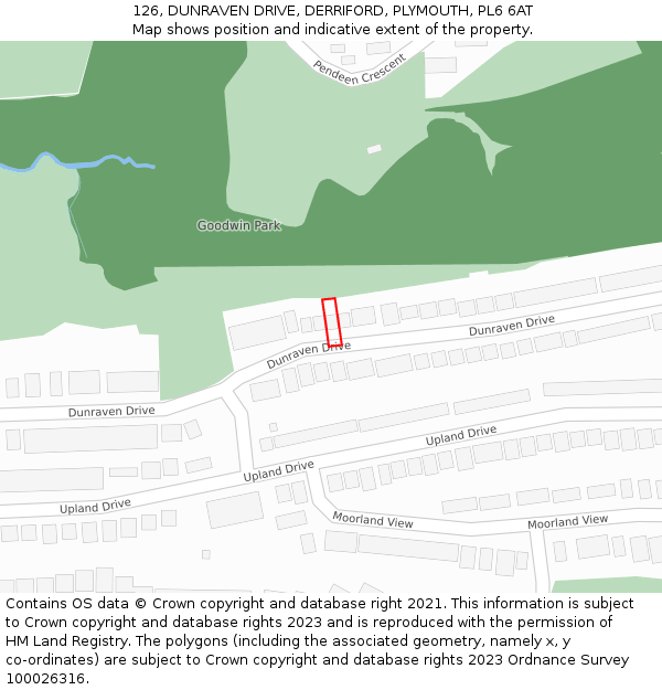 126, DUNRAVEN DRIVE, DERRIFORD, PLYMOUTH, PL6 6AT: Location map and indicative extent of plot