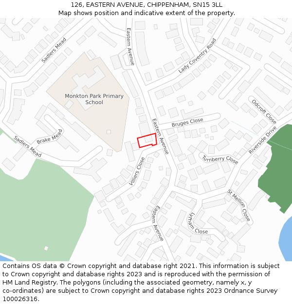 126, EASTERN AVENUE, CHIPPENHAM, SN15 3LL: Location map and indicative extent of plot