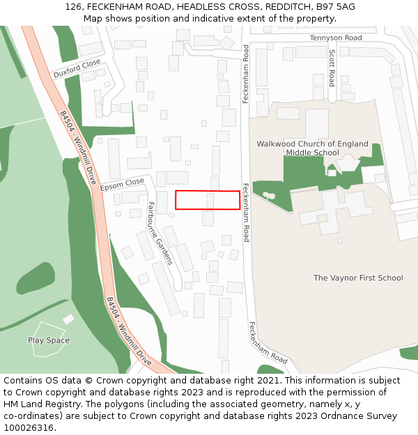 126, FECKENHAM ROAD, HEADLESS CROSS, REDDITCH, B97 5AG: Location map and indicative extent of plot