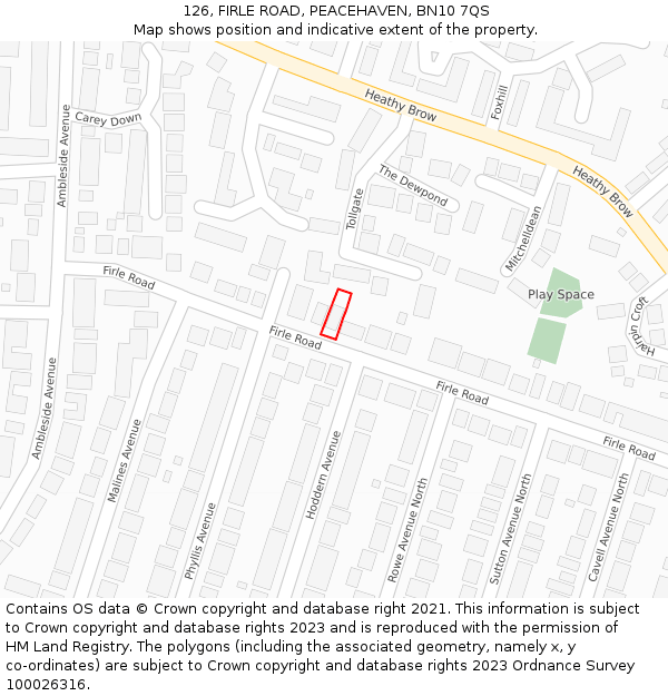 126, FIRLE ROAD, PEACEHAVEN, BN10 7QS: Location map and indicative extent of plot