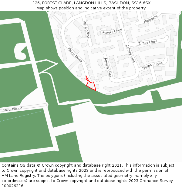 126, FOREST GLADE, LANGDON HILLS, BASILDON, SS16 6SX: Location map and indicative extent of plot
