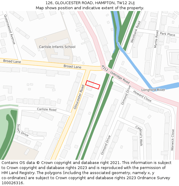 126, GLOUCESTER ROAD, HAMPTON, TW12 2UJ: Location map and indicative extent of plot