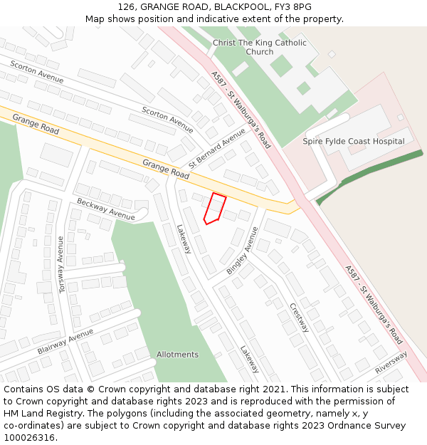 126, GRANGE ROAD, BLACKPOOL, FY3 8PG: Location map and indicative extent of plot