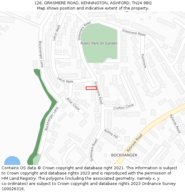 126, GRASMERE ROAD, KENNINGTON, ASHFORD, TN24 9BQ: Location map and indicative extent of plot