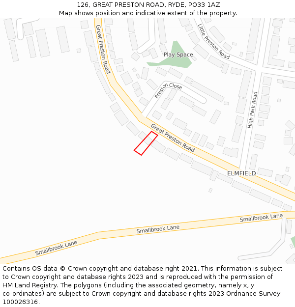 126, GREAT PRESTON ROAD, RYDE, PO33 1AZ: Location map and indicative extent of plot