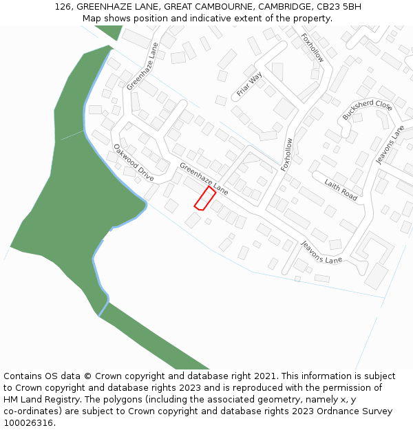 126, GREENHAZE LANE, GREAT CAMBOURNE, CAMBRIDGE, CB23 5BH: Location map and indicative extent of plot