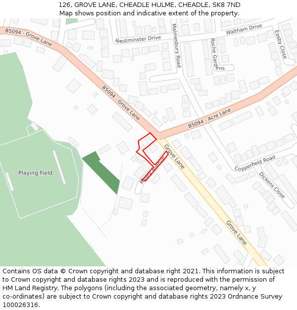 126, GROVE LANE, CHEADLE HULME, CHEADLE, SK8 7ND: Location map and indicative extent of plot