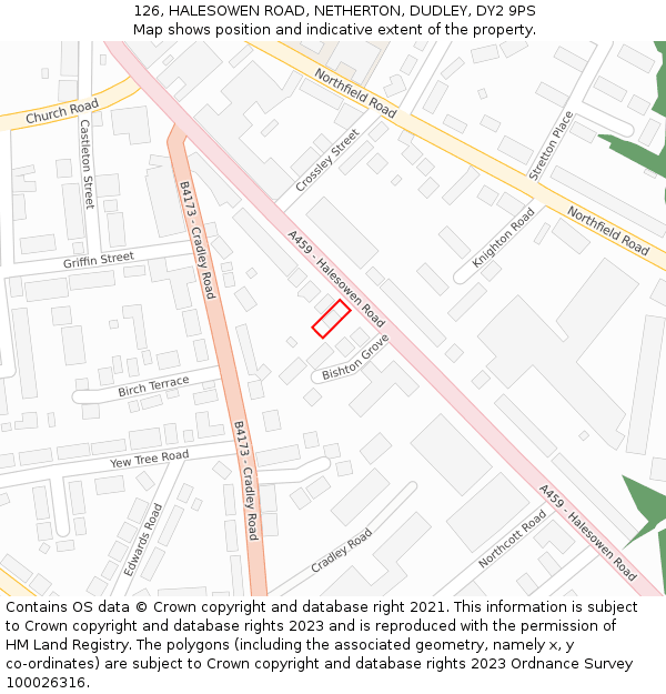 126, HALESOWEN ROAD, NETHERTON, DUDLEY, DY2 9PS: Location map and indicative extent of plot