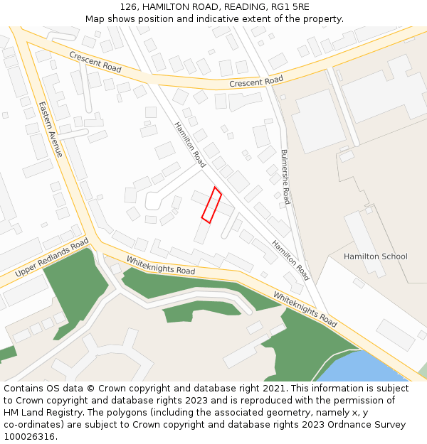 126, HAMILTON ROAD, READING, RG1 5RE: Location map and indicative extent of plot