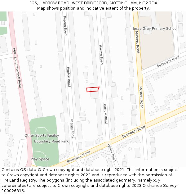 126, HARROW ROAD, WEST BRIDGFORD, NOTTINGHAM, NG2 7DX: Location map and indicative extent of plot