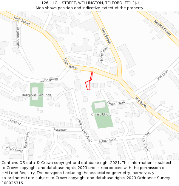 126, HIGH STREET, WELLINGTON, TELFORD, TF1 1JU: Location map and indicative extent of plot