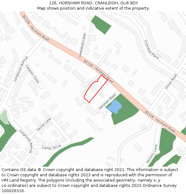 126, HORSHAM ROAD, CRANLEIGH, GU6 8DY: Location map and indicative extent of plot