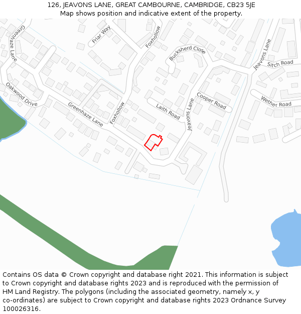 126, JEAVONS LANE, GREAT CAMBOURNE, CAMBRIDGE, CB23 5JE: Location map and indicative extent of plot