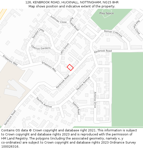 126, KENBROOK ROAD, HUCKNALL, NOTTINGHAM, NG15 8HR: Location map and indicative extent of plot