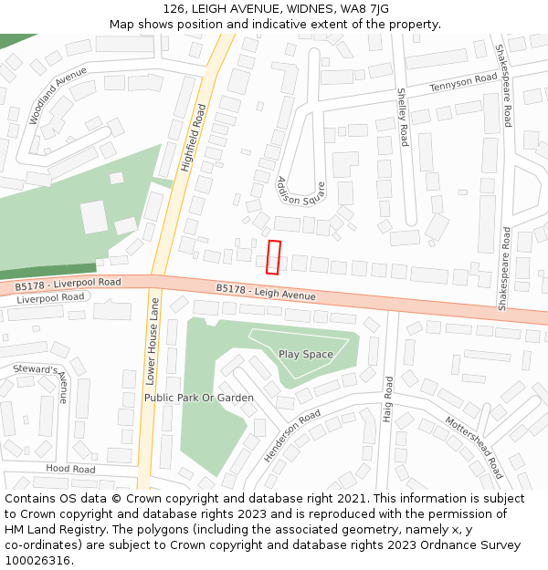 126, LEIGH AVENUE, WIDNES, WA8 7JG: Location map and indicative extent of plot