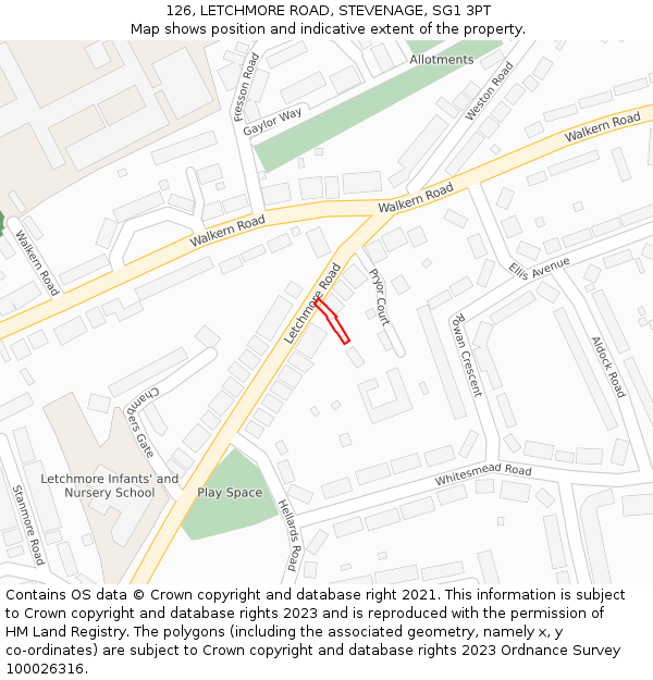 126, LETCHMORE ROAD, STEVENAGE, SG1 3PT: Location map and indicative extent of plot