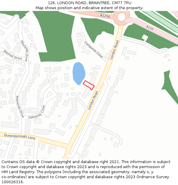 126, LONDON ROAD, BRAINTREE, CM77 7PU: Location map and indicative extent of plot