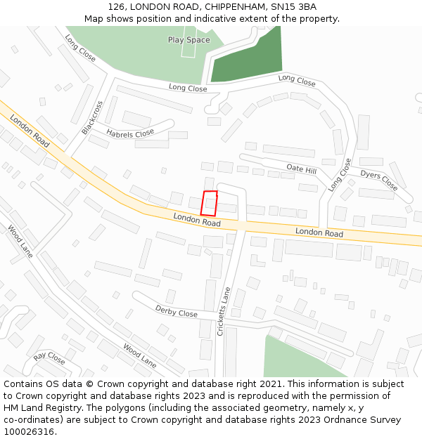 126, LONDON ROAD, CHIPPENHAM, SN15 3BA: Location map and indicative extent of plot
