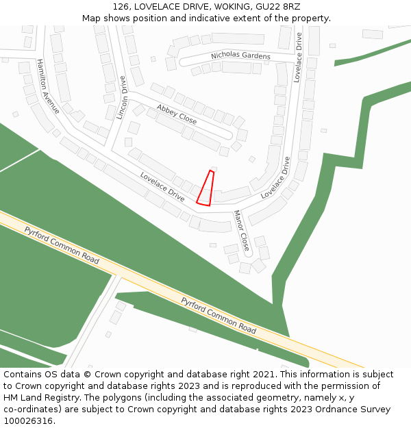 126, LOVELACE DRIVE, WOKING, GU22 8RZ: Location map and indicative extent of plot