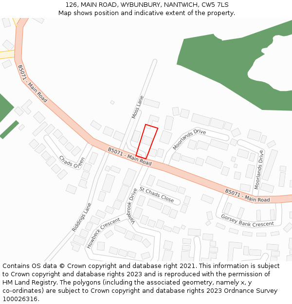 126, MAIN ROAD, WYBUNBURY, NANTWICH, CW5 7LS: Location map and indicative extent of plot