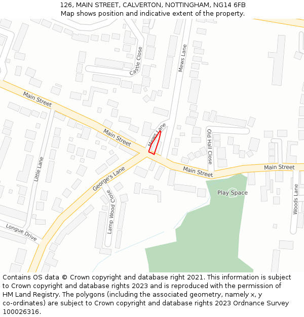 126, MAIN STREET, CALVERTON, NOTTINGHAM, NG14 6FB: Location map and indicative extent of plot