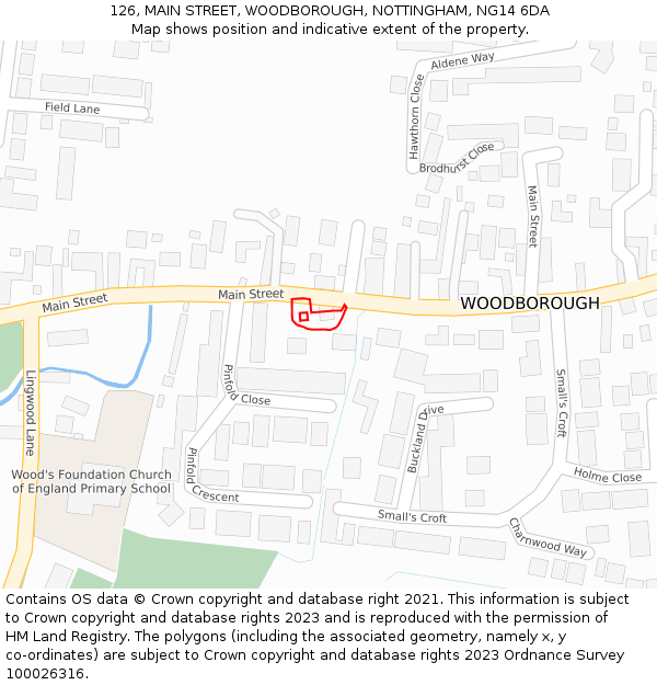 126, MAIN STREET, WOODBOROUGH, NOTTINGHAM, NG14 6DA: Location map and indicative extent of plot