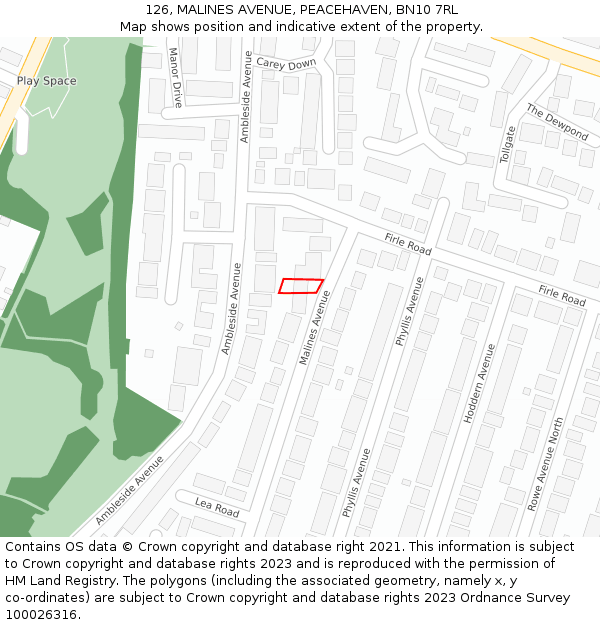 126, MALINES AVENUE, PEACEHAVEN, BN10 7RL: Location map and indicative extent of plot